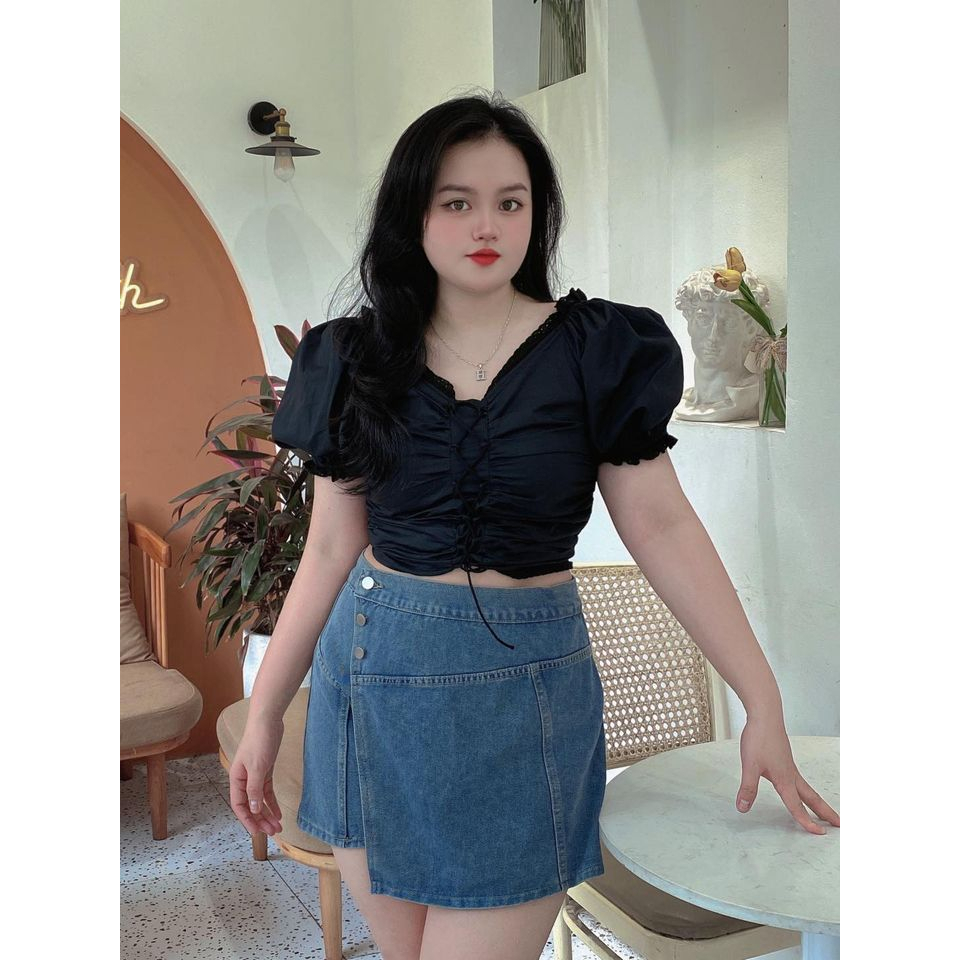 Quần jean giả váy BIGSIZE 55-95KG 3 khuy vạt chéo M523