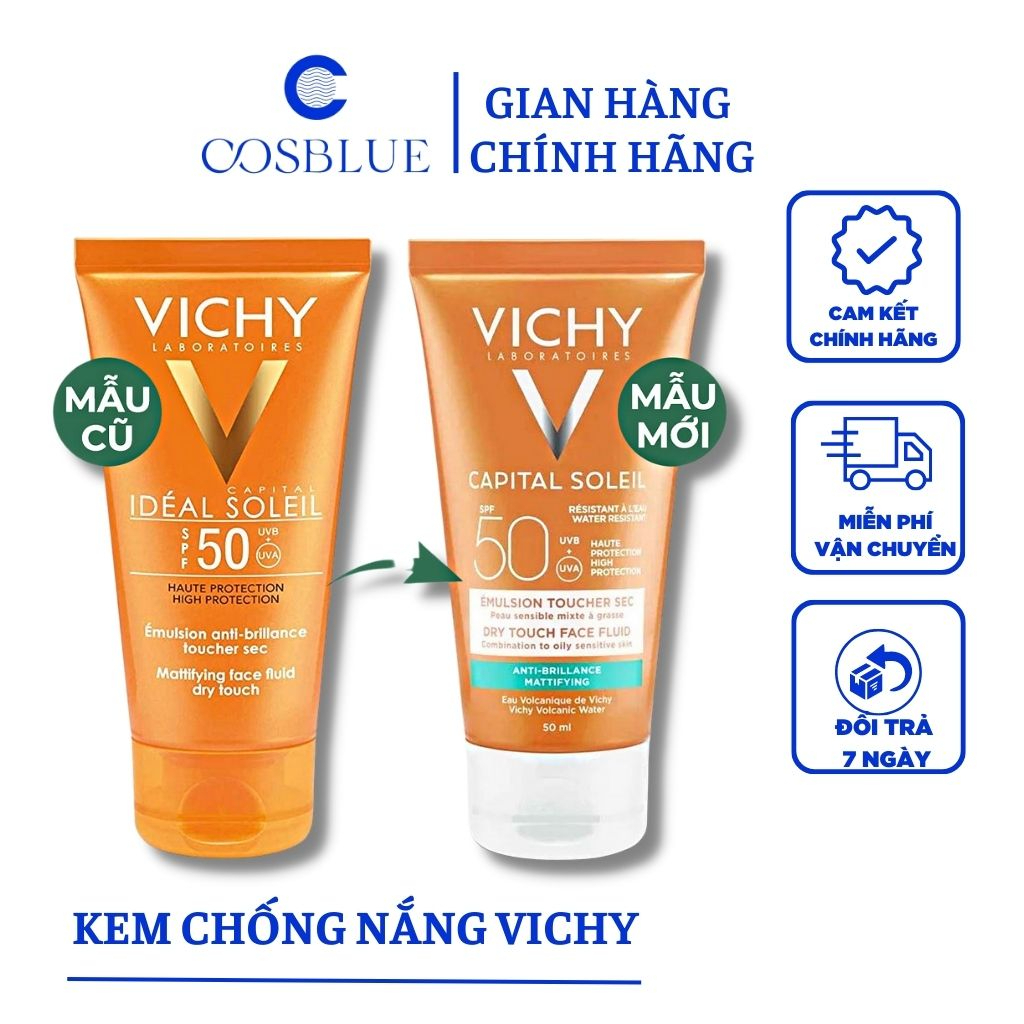 Kem chống nắng Vichy Capital Soleil SPF50 Cream/ Emulsion Toucher Sec Anti 50ml Chính Hãng