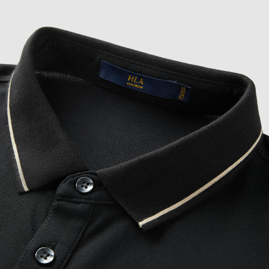 HLA - Áo thun POLO nam ngắn tay thêu logo GD Letter embroidery neckline cotton Polo Shirt
