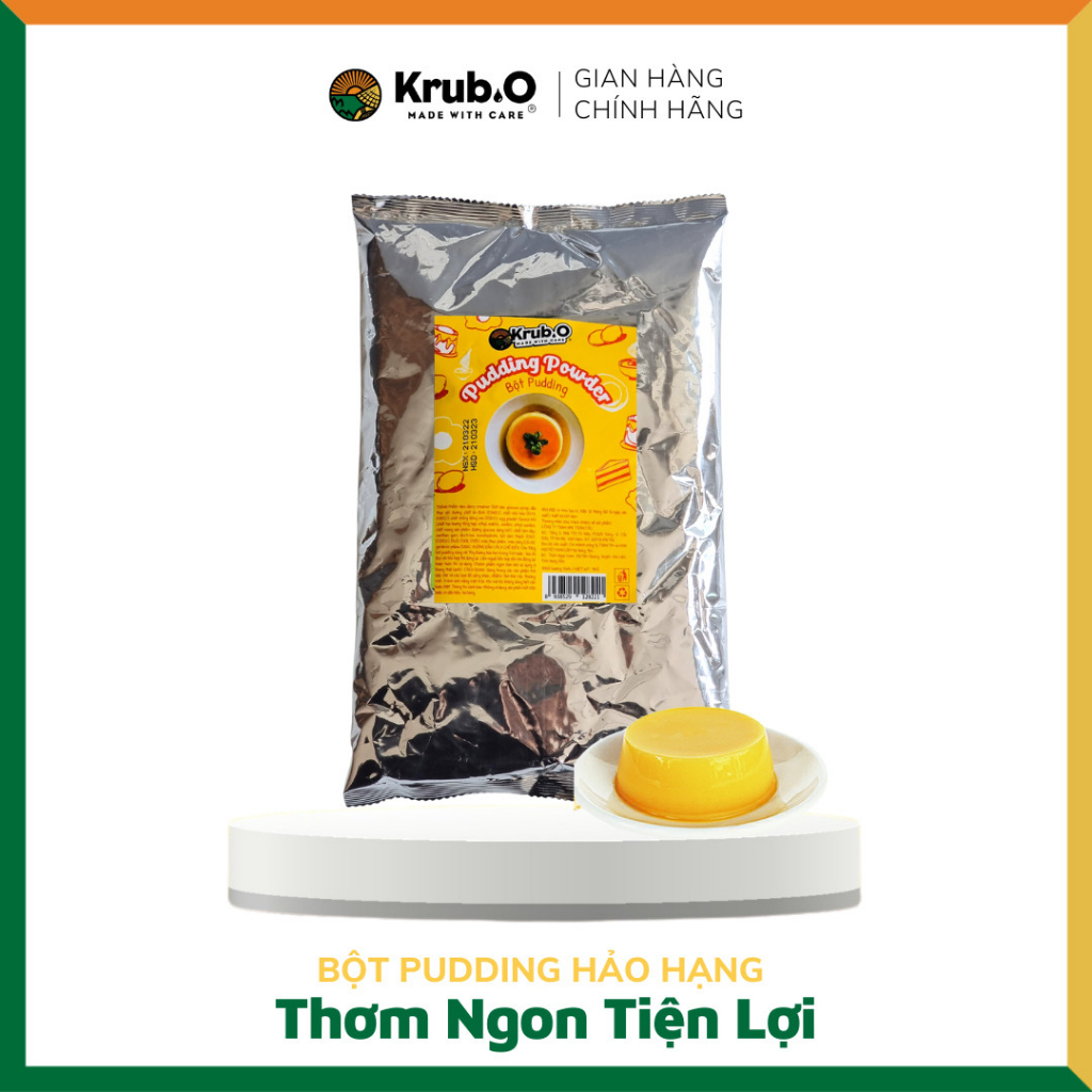 Bột làm Pudding trứng 1kg - Topping trà sữa, món tráng miệng thơm ngon - Thương hiệu Krub.O Nguồn nông sản thuần Việt