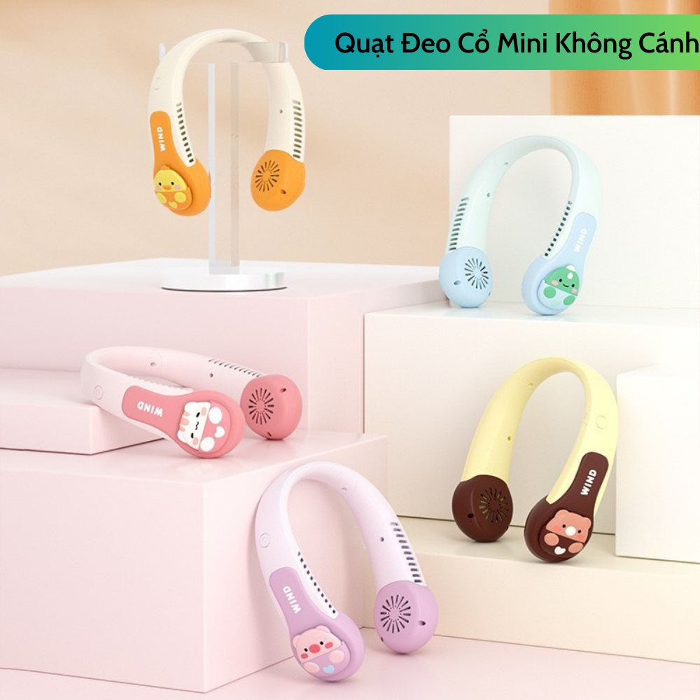Quạt đeo cổ mini WIND không cánh, quạt mini sạc tích USB điện dung lượng pin cao 3 cấp độ gió êm ái, bảo hành