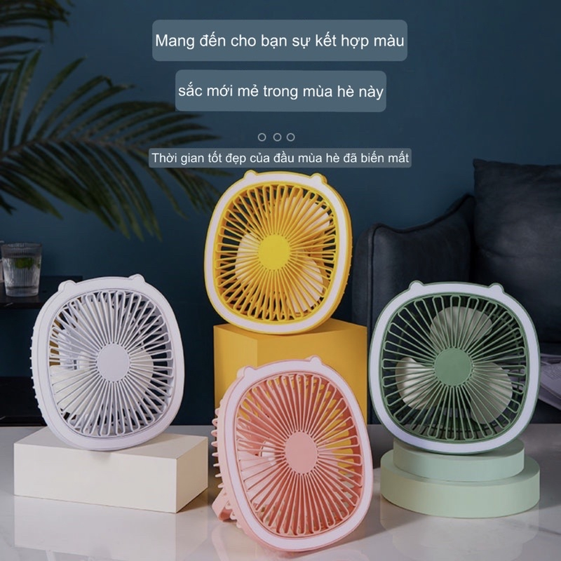 Quạt Tích Điện Để Bàn, Treo Tường Mini Có Đèn Led Chiếu Sáng, Sạc Pin USB Điều Chỉnh 3 Tốc Độ Gió