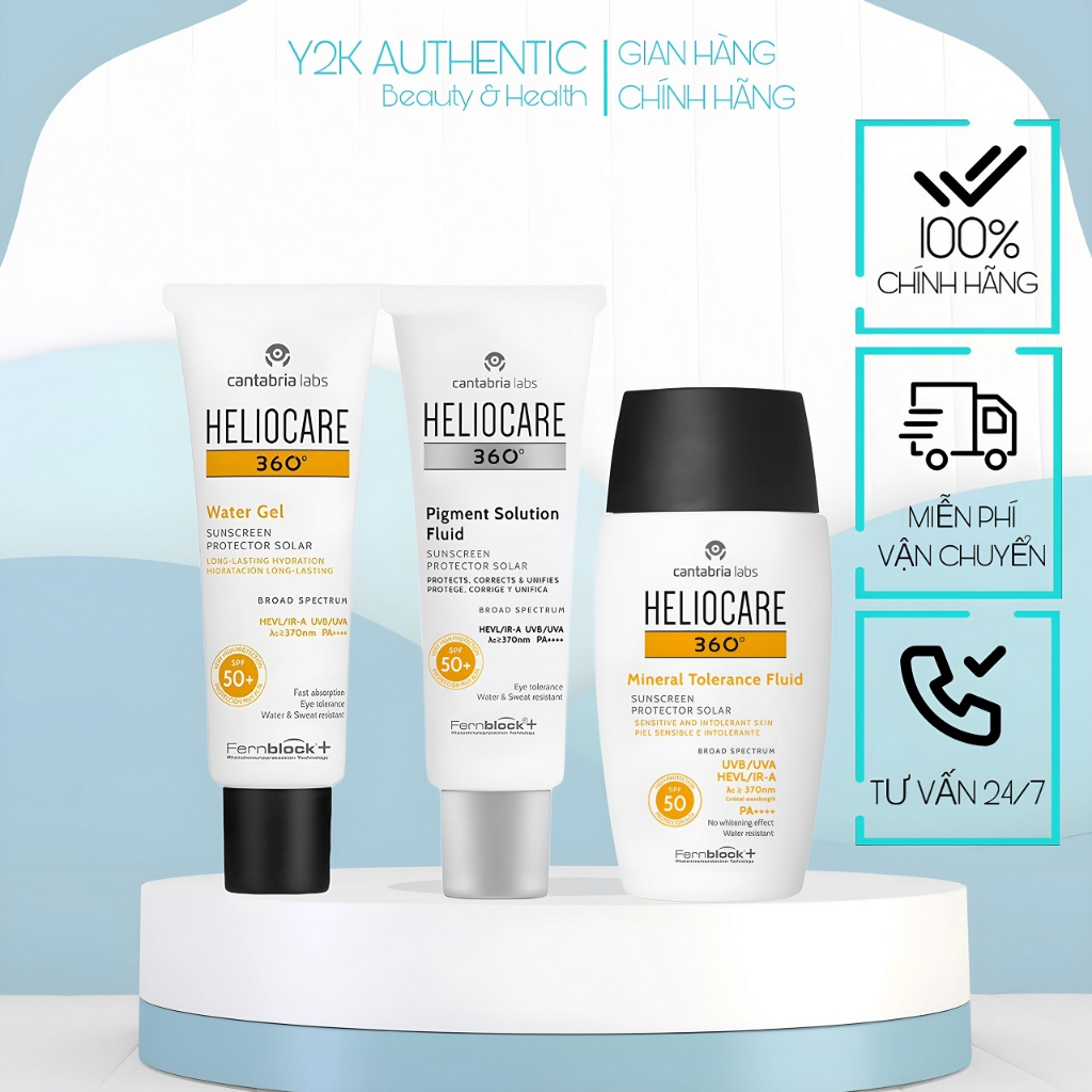 Kem chống nắng HELIOCARE Water Gel - Pigment Solution Fluid - Mineral Tolerence Fluid 50ml