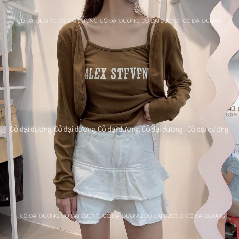 Áo Cặp Thun Cotton Áo Hai Dây Kèm In Chữ Kết Hợp Áo Khoác Ngoài Dài Tay Cute TTSLA1171