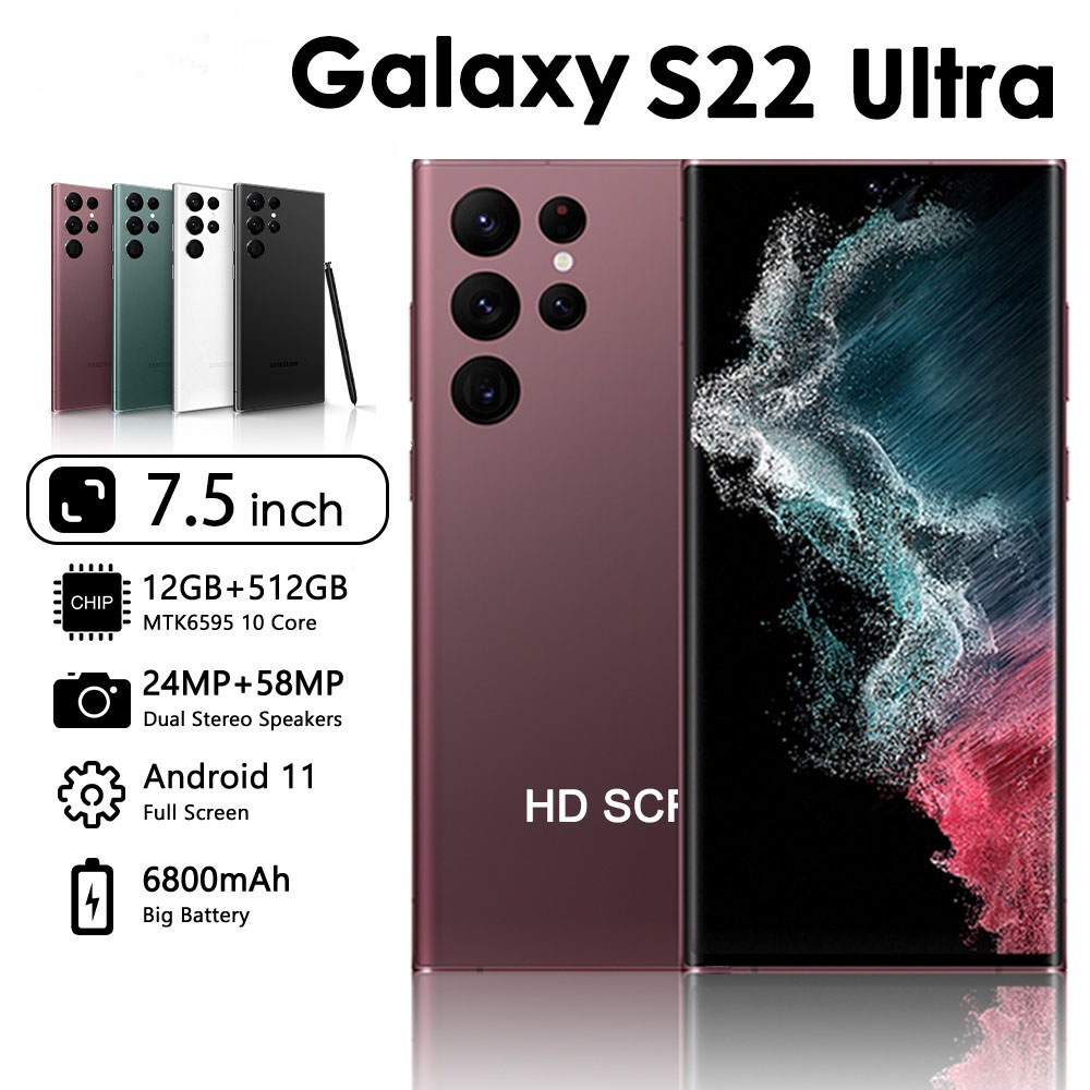 Điện thoại Galaxy S22 Ultra 5G thông minh Android hoàn toàn mới 12+512GB ĐTDĐ Hai SIM cuộc gọi Điện thoại COD