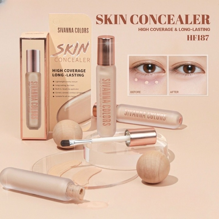 Kem che khuyết điểm Sivanna Colors Skin Concealer HF187 che phủ khuyết điểm , lâu trôi, bền màu kèm cọ