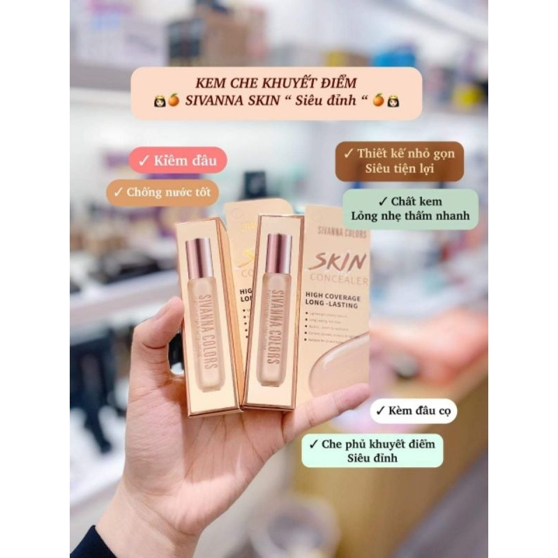 Kem che khuyết điểm Sivanna Colors Skin Concealer HF187 che phủ khuyết điểm , lâu trôi, bền màu kèm cọ