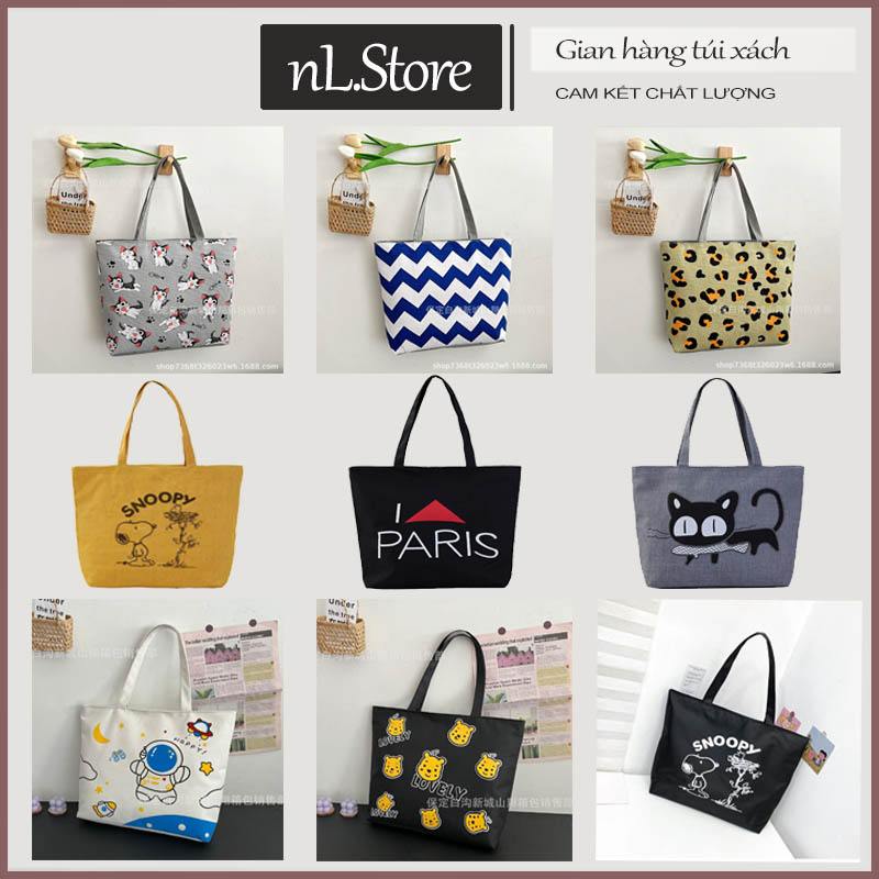 Túi tote bag totebag túi vải nữ canvas giá rẻ có khóa kéo và ngăn trong đeo vai kẹp nách xách cặp đi học nL.Store T05