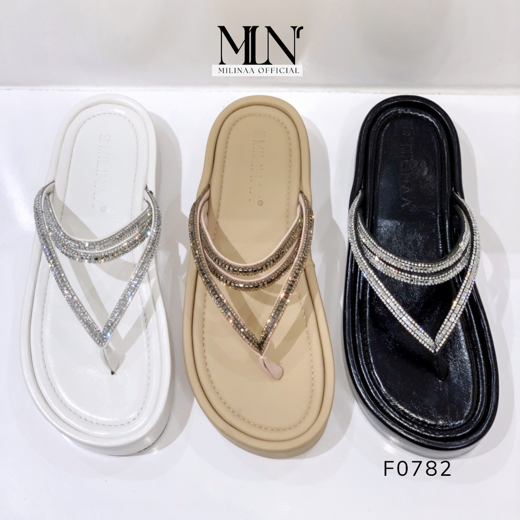 DÉP NỮ ĐẾ BÁNH MÌ BA PHÂN KẸP V HAI DÂY VIỀN ĐÁ F0782