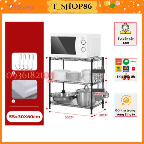 Kệ lò vi sóng 3 tầng khung thép đen- kệ để đồ đa năng