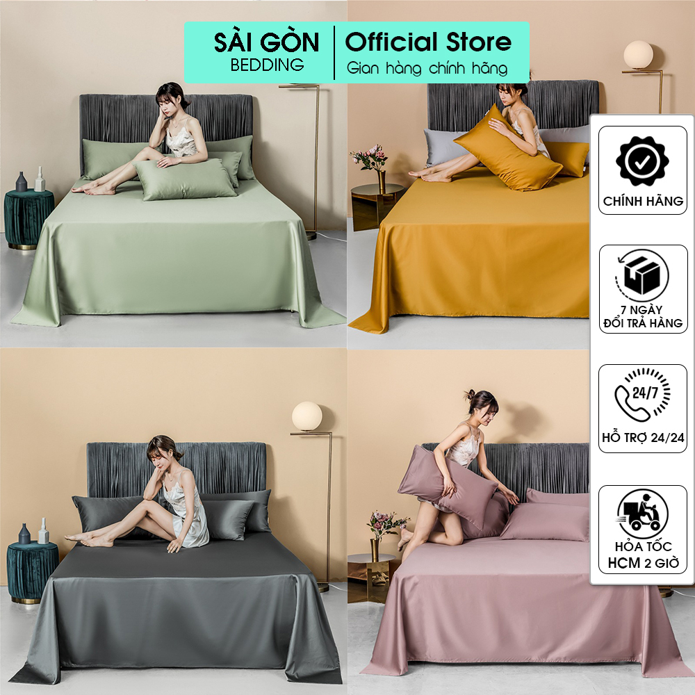 Bộ ga gối Cotton Lụa TENCEL 60s Sai Gon- Bedding ra trải giường may đủ size nệm M2,M4,M6,M8 vải mát trơn màu sang trọng
