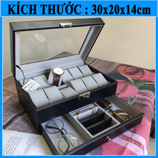 Hộp Đựng Đồng Hồ Và Trang Sức 2 Tầng Bằng Da - Hộp đựng đồng hồ mã SKW79-C