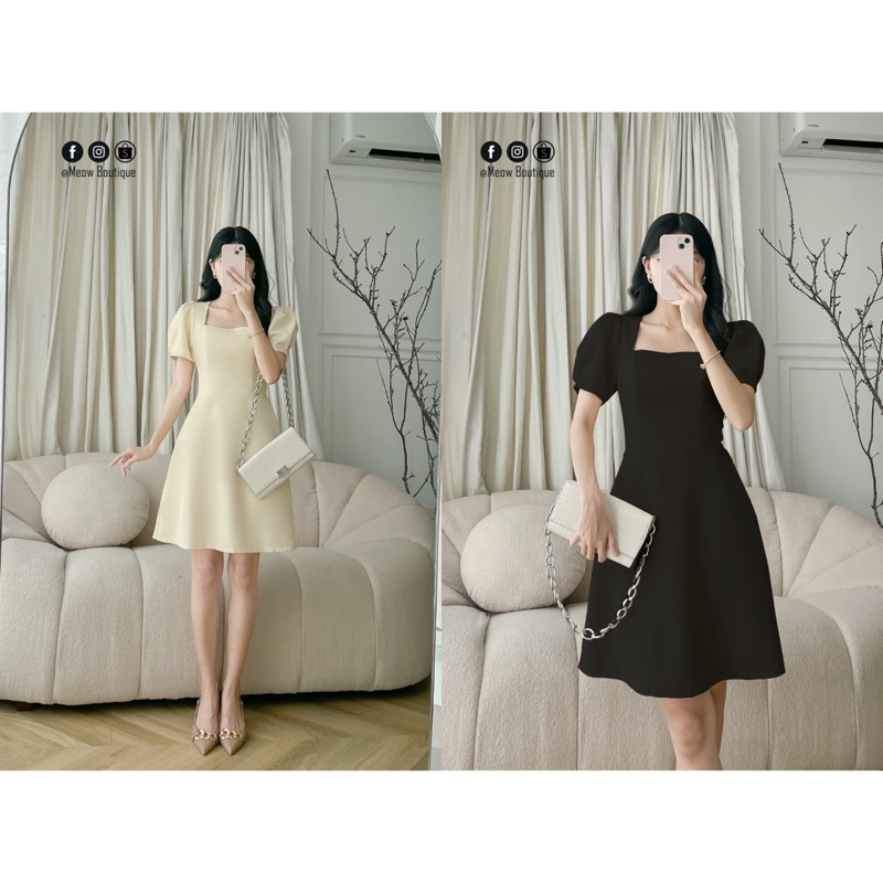 Đầm công sở chữ A cổ vuông có túi hai bên Meow Boutique