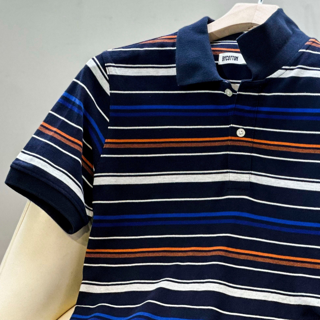 [Mã BYCO50PP giảm ngay 50% đơn 0K] Áo Thun Nam Cao Cấp Polo Sọc Xanh Cam BY COTTON