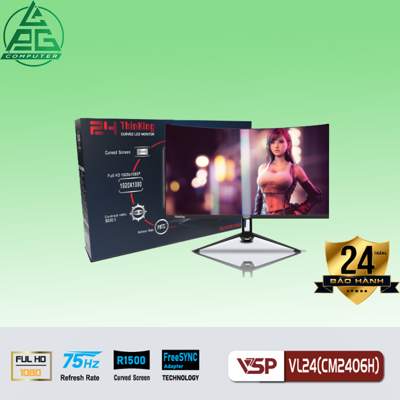 Màn hình VSP VL24 CM2406H (Cong 24inch VA FHD 75Hz, HDMI+VGA) Chính hãng phân phối BH 24Th