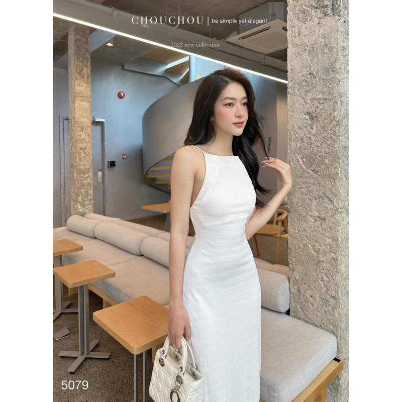 Váy maxi cổ yếm hàng hothit có dây áo điều chỉnh