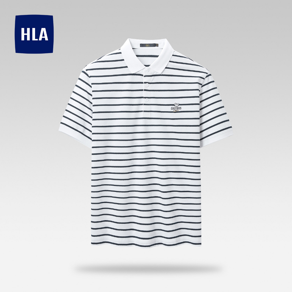 HLA x Qee - Áo thun POLO nam kẻ sọc mảnh cotton lạnh Qee pattern on chest striped cotton Polo Shirt