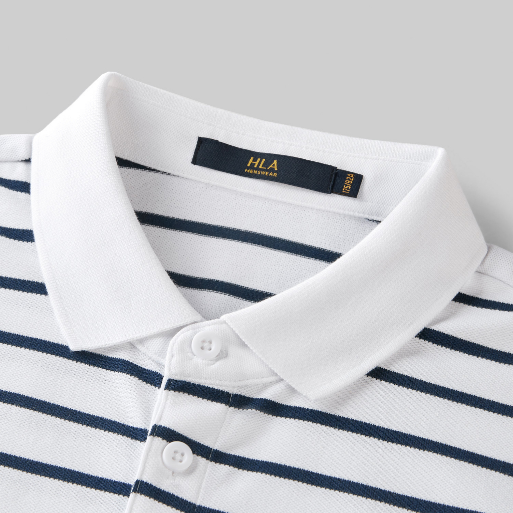 HLA x Qee - Áo thun POLO nam kẻ sọc mảnh cotton lạnh Qee pattern on chest striped cotton Polo Shirt