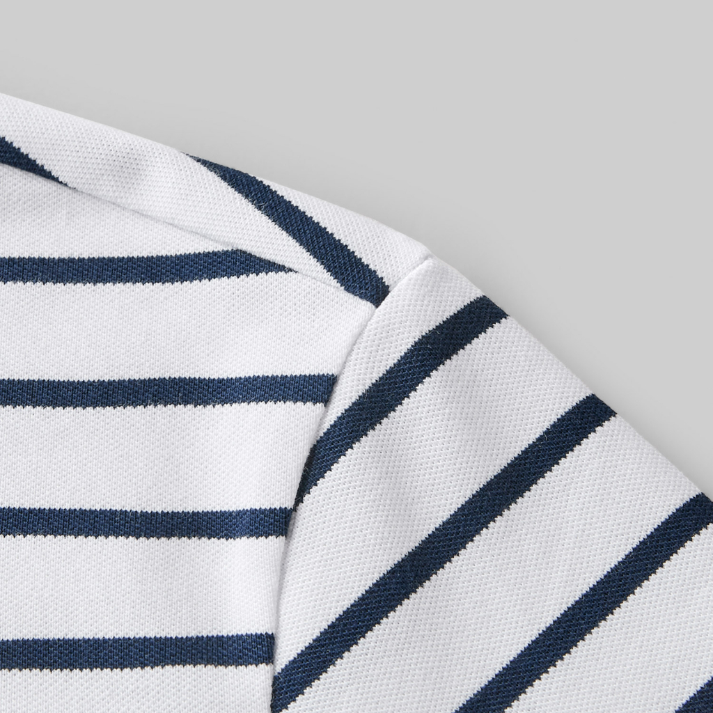HLA x Qee - Áo thun POLO nam kẻ sọc mảnh cotton lạnh Qee pattern on chest striped cotton Polo Shirt