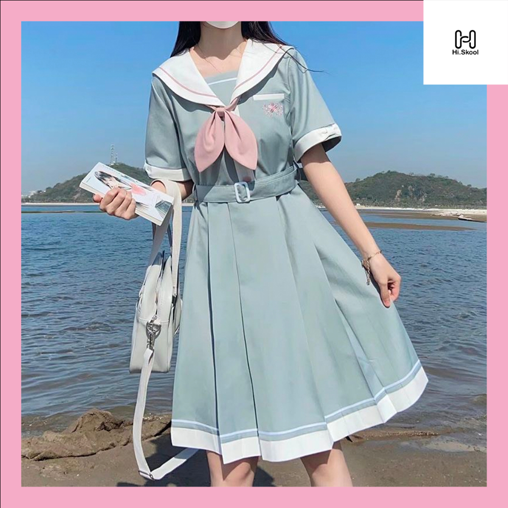 (SẴN)Váy Babydoll dáng xòe ngắn tay cổ nơ dễ thương/ đầm dáng ngắn chữ A phong cách học sinh JK nhật bản V00125