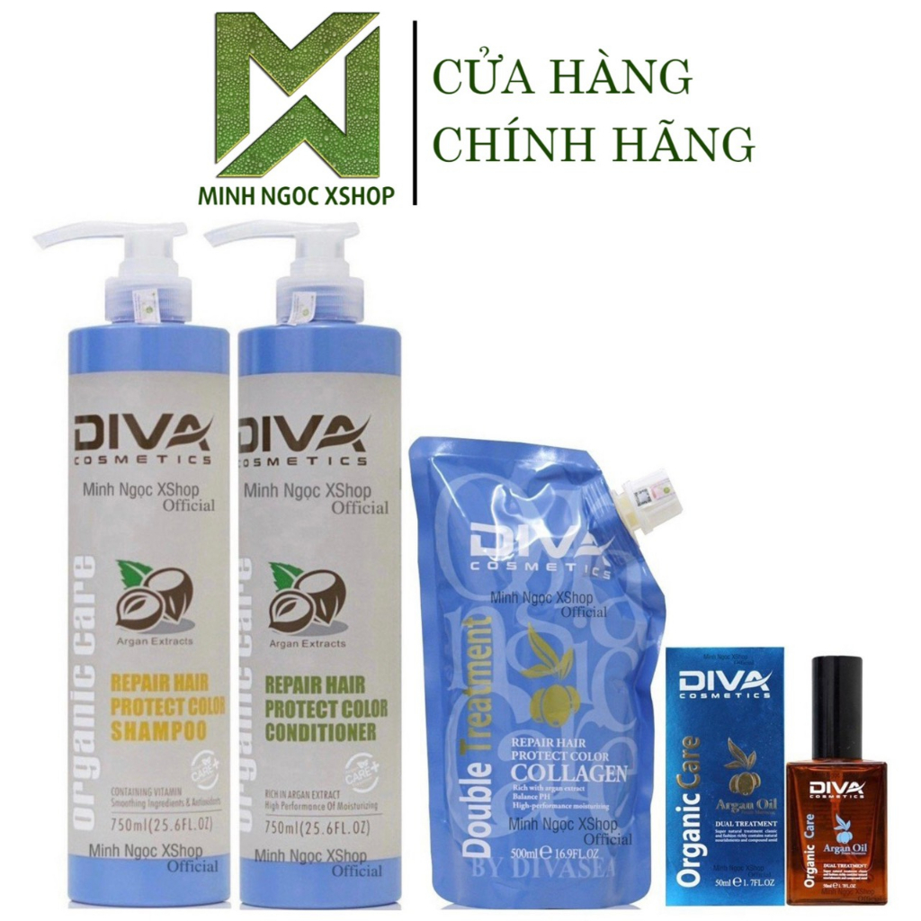 Bộ dầu gội xả, kem ủ tóc, tinh dầu phục hồi giữ màu Diva 50ML - 500ML