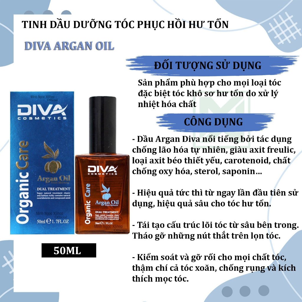 Bộ dầu gội xả, kem ủ tóc, tinh dầu phục hồi giữ màu Diva 50ML - 500ML
