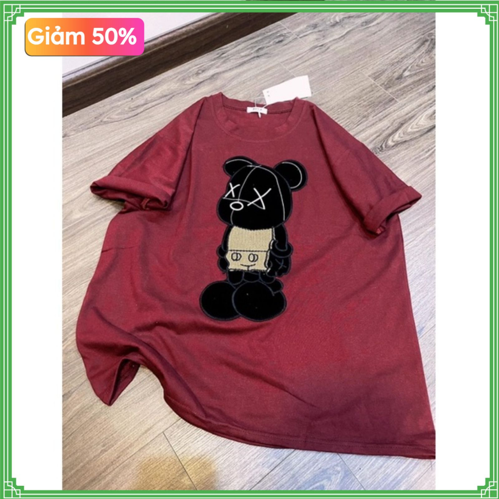 Áo thun nữ nam tay lỡ form rộng GấuThêu Oversize Unisex chất cotton siêu đẹp vải dày dặn | BigBuy360 - bigbuy360.vn