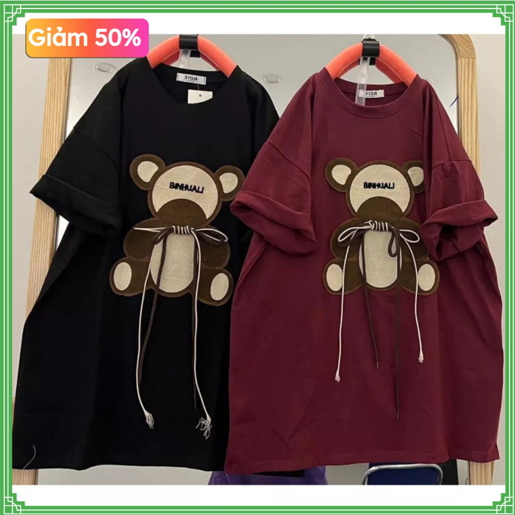 Áo thun nữ nam tay lỡ form rộng GấuThêu Oversize Unisex chất cotton siêu đẹp vải dày dặn | BigBuy360 - bigbuy360.vn