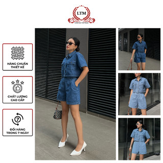 Set jean nữ, bộ bò cộc tay, áo croptop siêu hách dáng chất liệu mềm mại, cao cấp - Xưởng May LTM-ms-106