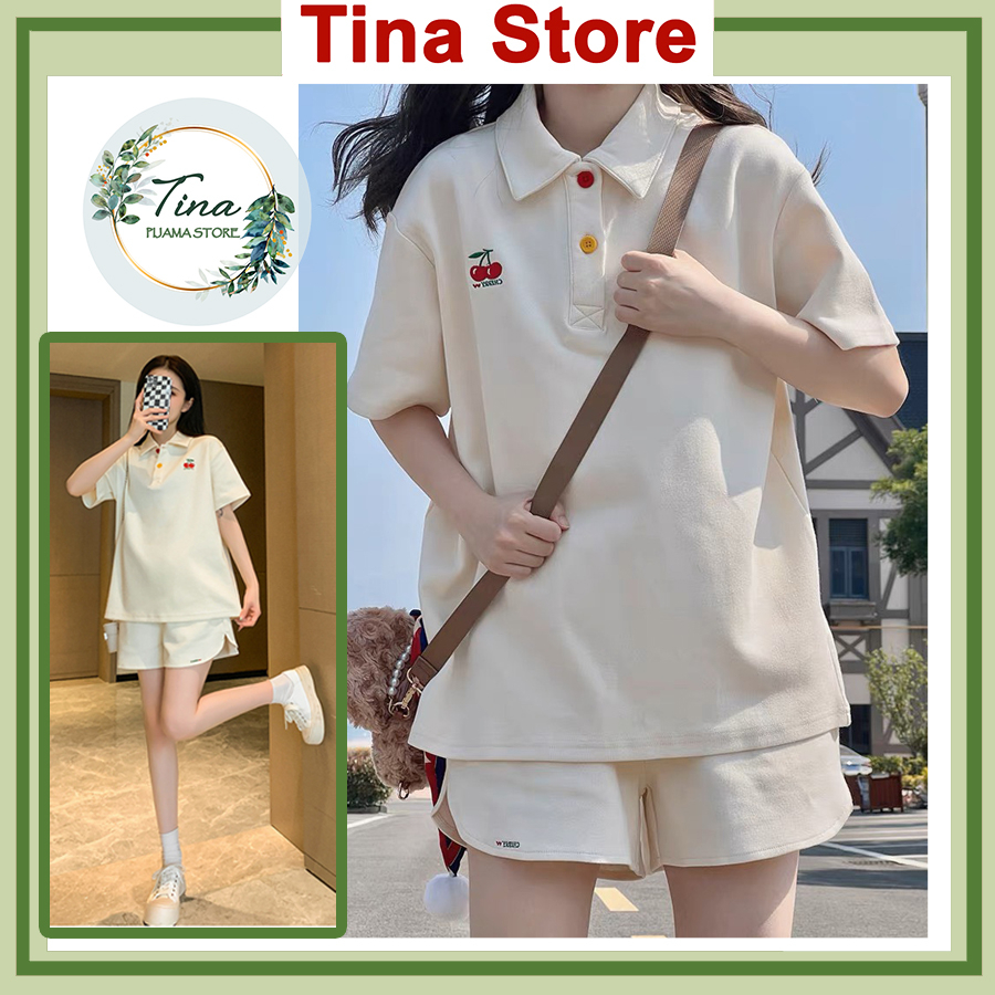 Set đồ bộ polo form rộng, áo polo chữ kèm quần đùi chất cotton trẻ trung năng động