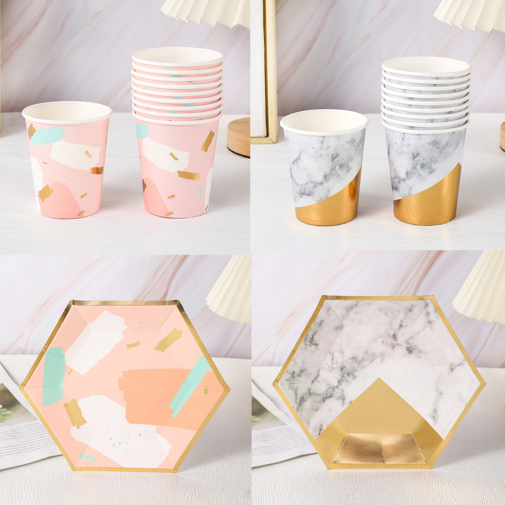 Set 10 cốc hoặc 10 đĩa lục giác sinh nhật