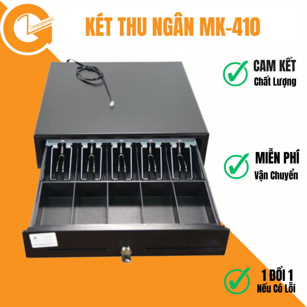 Hộp đựng tiền thu ngân MAKEN nhiều ngăn đủ loại mệnh giá có khóa chống trộm an toàn có dây kết nối với máy in bill MK410