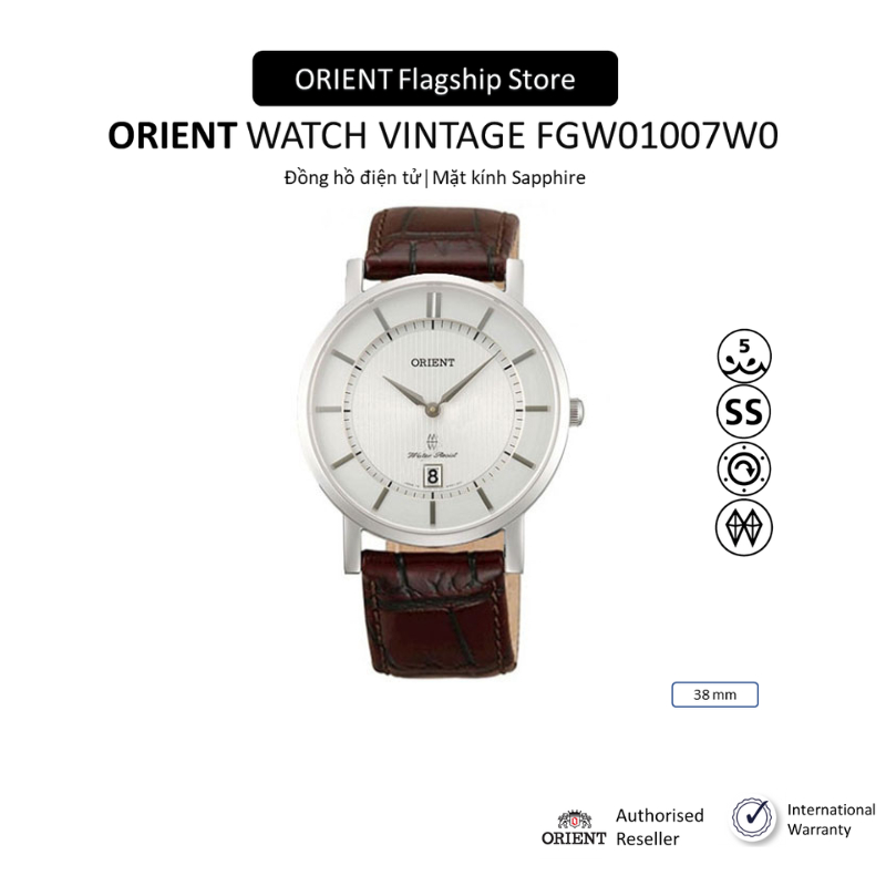 Đồng hồ nam Orient Watch Vintage FGW01007W0 máy Quartz mặt kính sapphire chống xước dây da đeo tay cao cấp chính hãng
