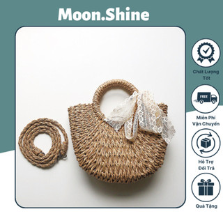 Túi cói đi biển du lịch nơ hoa hồng phong cách vintage hàn quốc mẫu mới