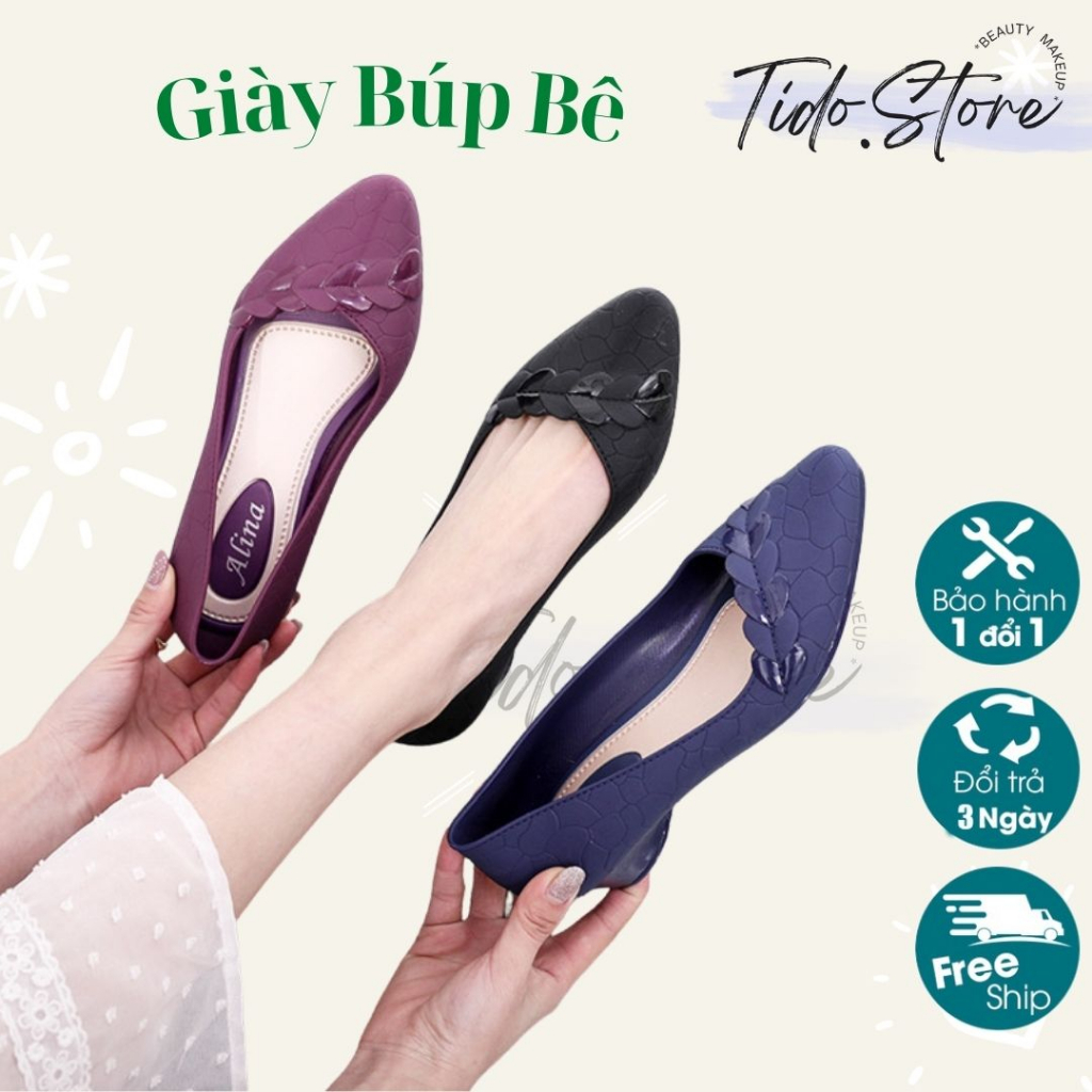Giày búp bê cao gót nhựa dẻo họa tiết da và trái tim thời trang, Giày bệt mũi nhọn nữ cao cấp không thấm nước thời trang