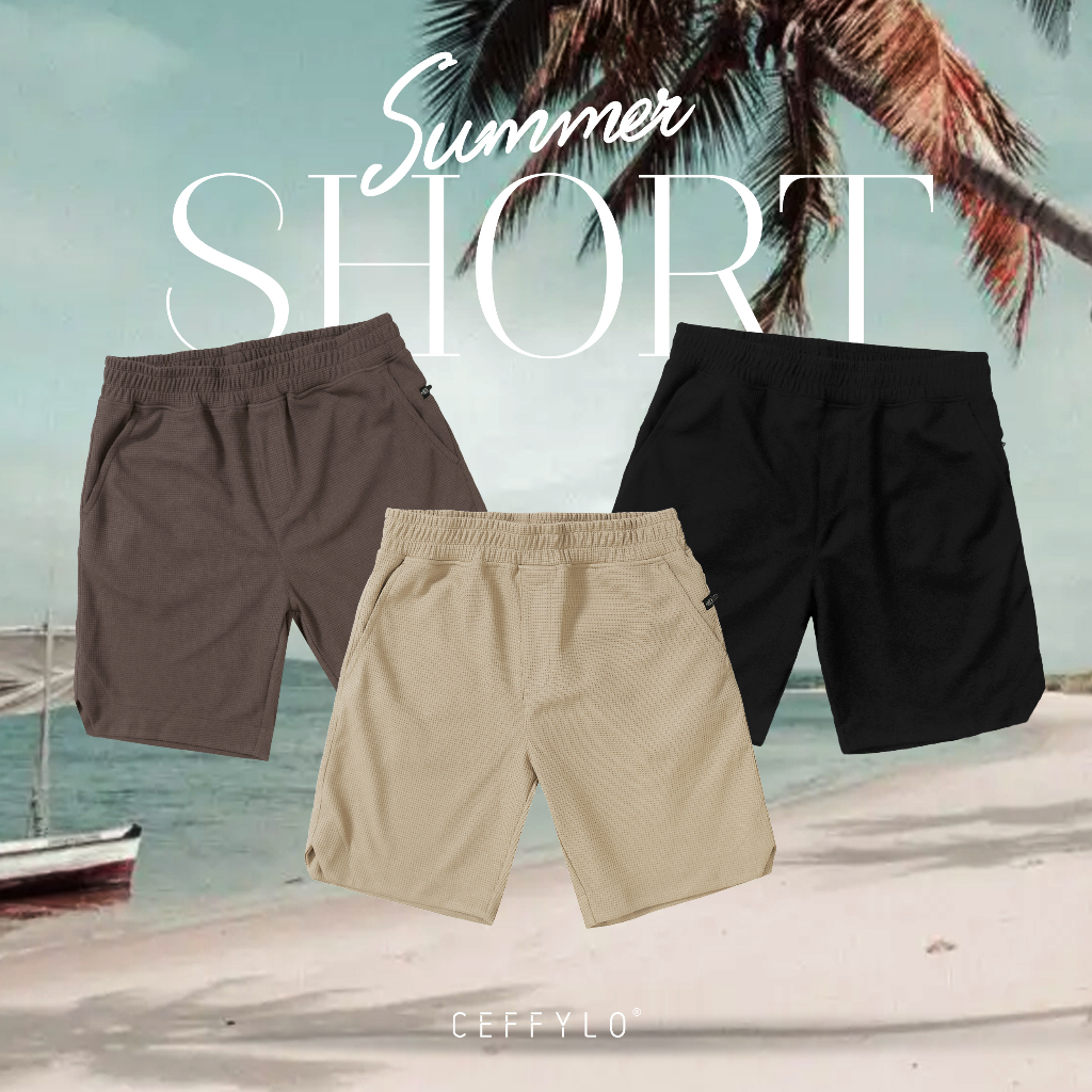 Quần Shorts CF Chất Liểu Vải Waffle Mặt Vải Dệt Tổ Ong Màu Nâu , Thoáng Mát , Ceffylo