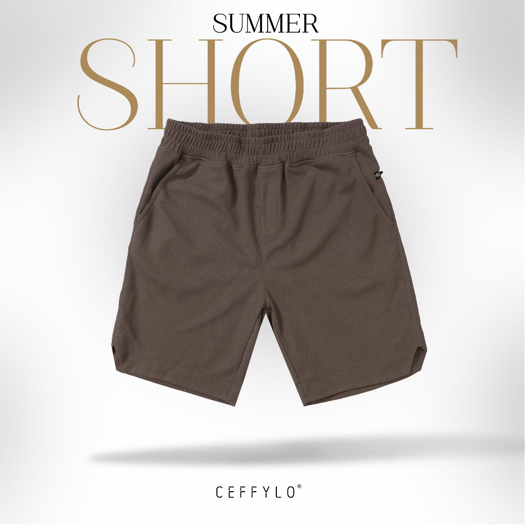 Quần Shorts CF Chất Liểu Vải Waffle Mặt Vải Dệt Tổ Ong Màu Nâu , Thoáng Mát , Ceffylo