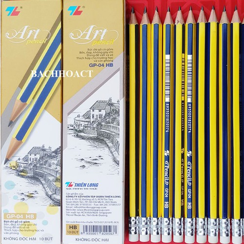 Bút Chì Gỗ HB Thiên Long GP-04 - Thân Sọc Xanh Vàng hộp 12 cây