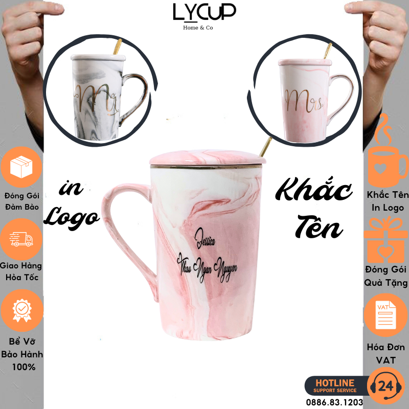LY SỨ ĐÔI MR MRS CAO CẤP CỐC CÀ PHÊ CÓ NẮP QUÀ TẶNG ý nghĩa cực đẹp (TALL CUP) KHẮC TÊN THEO YÊU CẦU