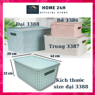 Rổ nhựa đan mây , rổ nắp nhựa vn cao cấp size đại 3388