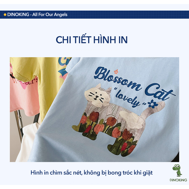 Áo thun bé gái dáng rộng DINOKING Áo phông cho bé gái cộc tay Hàn Quốc mùa hè chất cotton mát lạnh trẻ em 2-9 tuổi AT34
