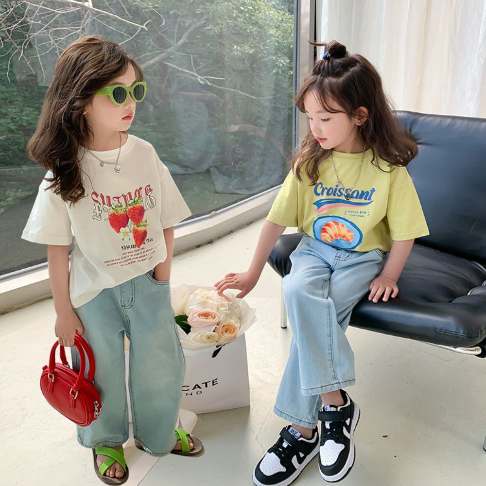 Áo thun bé gái dáng rộng DINOKING Áo phông cho bé gái cộc tay Hàn Quốc mùa hè chất cotton mát lạnh trẻ em 2-9 tuổi AT34