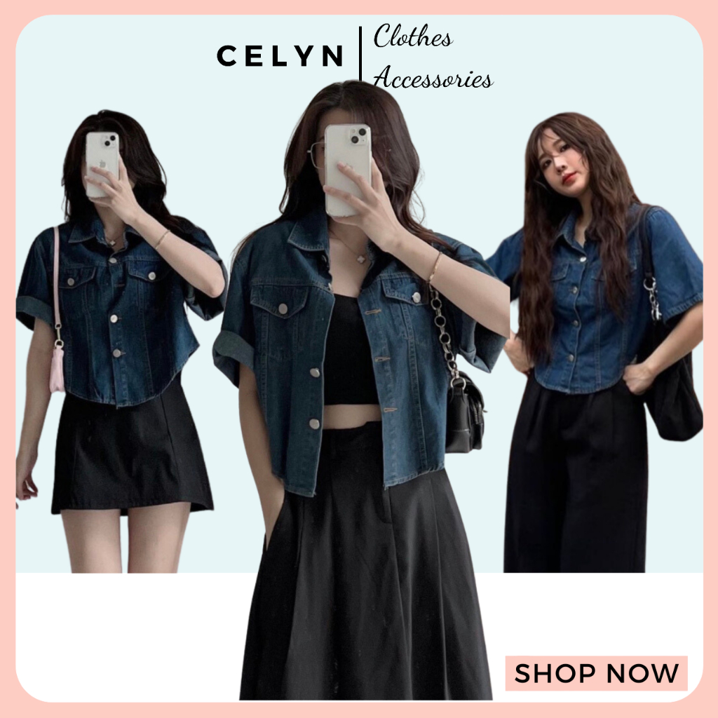 Áo denim tay lỡ dáng croptop quảng châu chất xịn Celyn.clothes