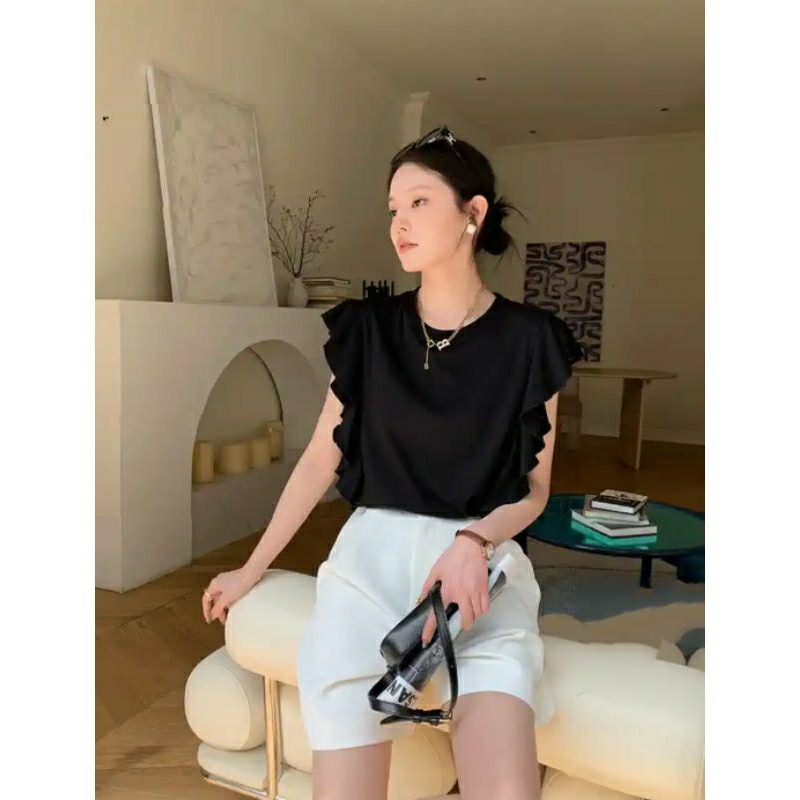 ZARA AUTHENTIC  Áo thun kiểu tay bèo Zara màu đen size S