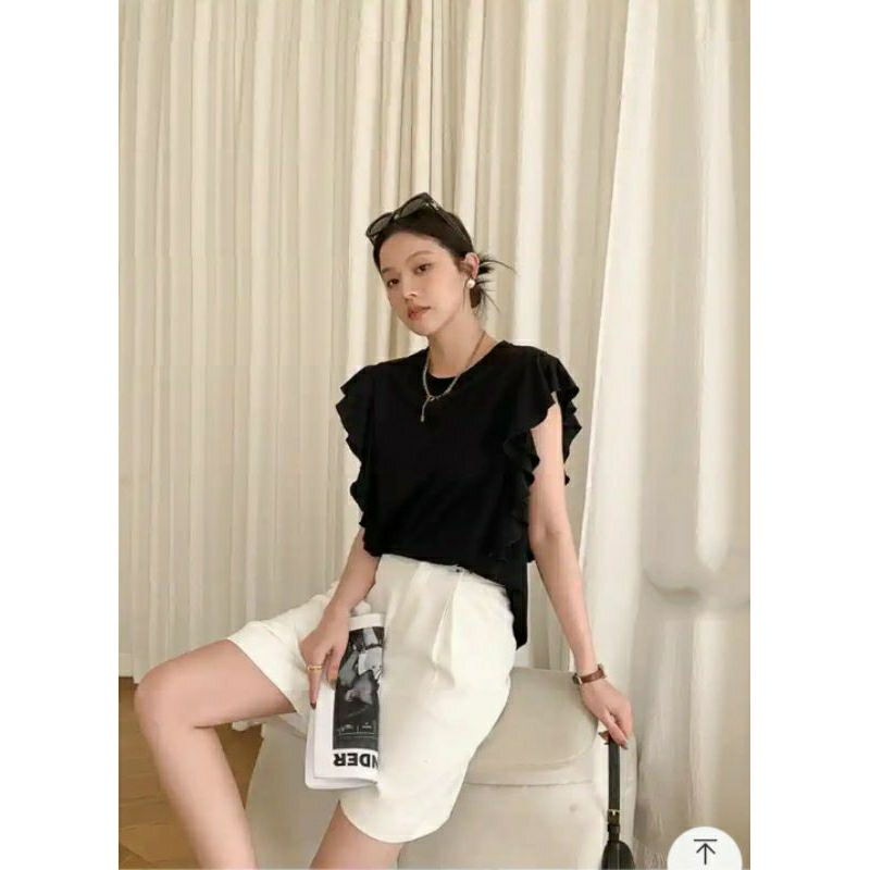 ZARA AUTHENTIC  Áo thun kiểu tay bèo Zara màu đen size S