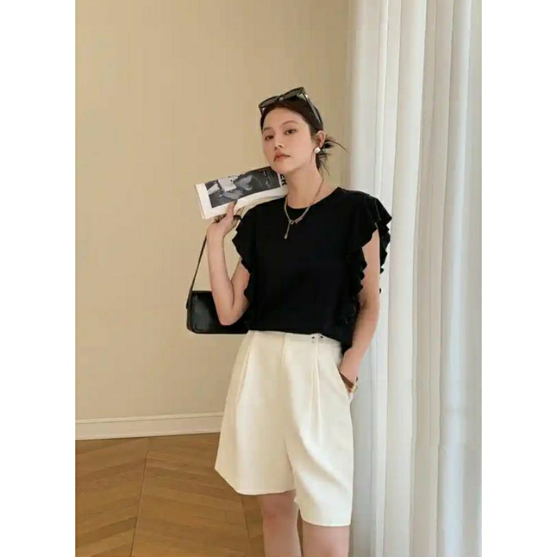 ZARA AUTHENTIC  Áo thun kiểu tay bèo Zara màu đen size S