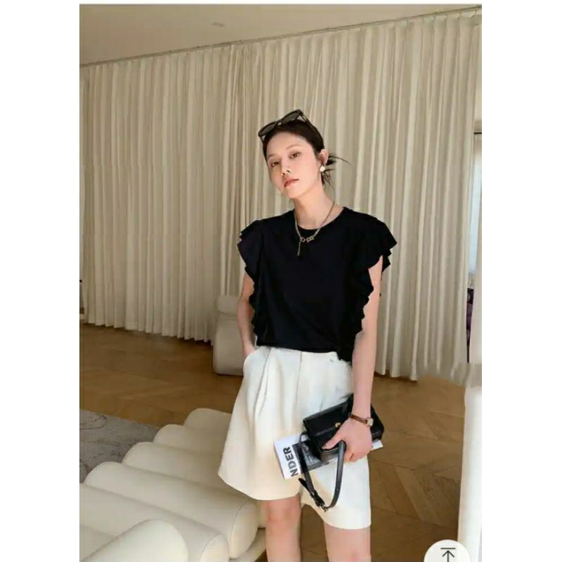 ZARA AUTHENTIC  Áo thun kiểu tay bèo Zara màu đen size S