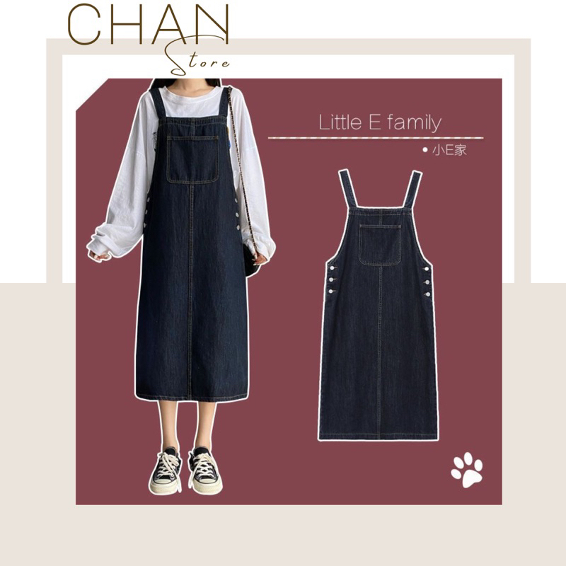 Váy yếm jean dáng dài form thụng phong cách hàn quốc M46