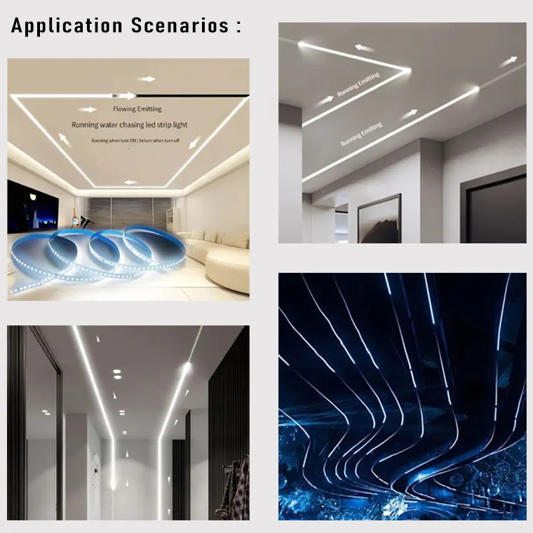 LED dây chạy đuổi cuộn 10 m 24V kết hợp với thanh nhôm lắp âm, lắp nổi