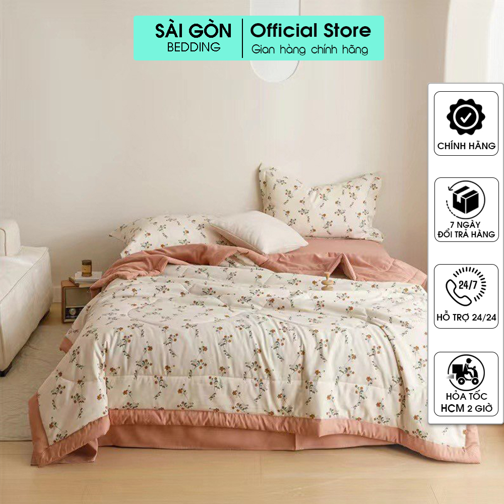 Bộ chăn ga gối Cotton Đũi Sài Gòn - Bedding chần hè mềm mát nhiều học tiết dễ thương Drap nệm nhiều kích thước M4 M6 M8